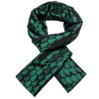 Green Christmas Tree Pattern Silk Scarf Scarf    - Sophisticated Gentlemen