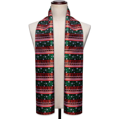 Green Red Christmas Snowflake Pattern Silk Scarf Scarf    - Sophisticated Gentlemen