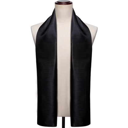 Luxury Black Solid Silk Scarf Scarf    - Sophisticated Gentlemen