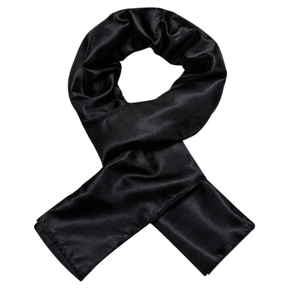 Luxury Black Solid Silk Scarf Scarf    - Sophisticated Gentlemen