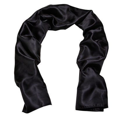 Luxury Black Solid Silk Scarf Scarf    - Sophisticated Gentlemen
