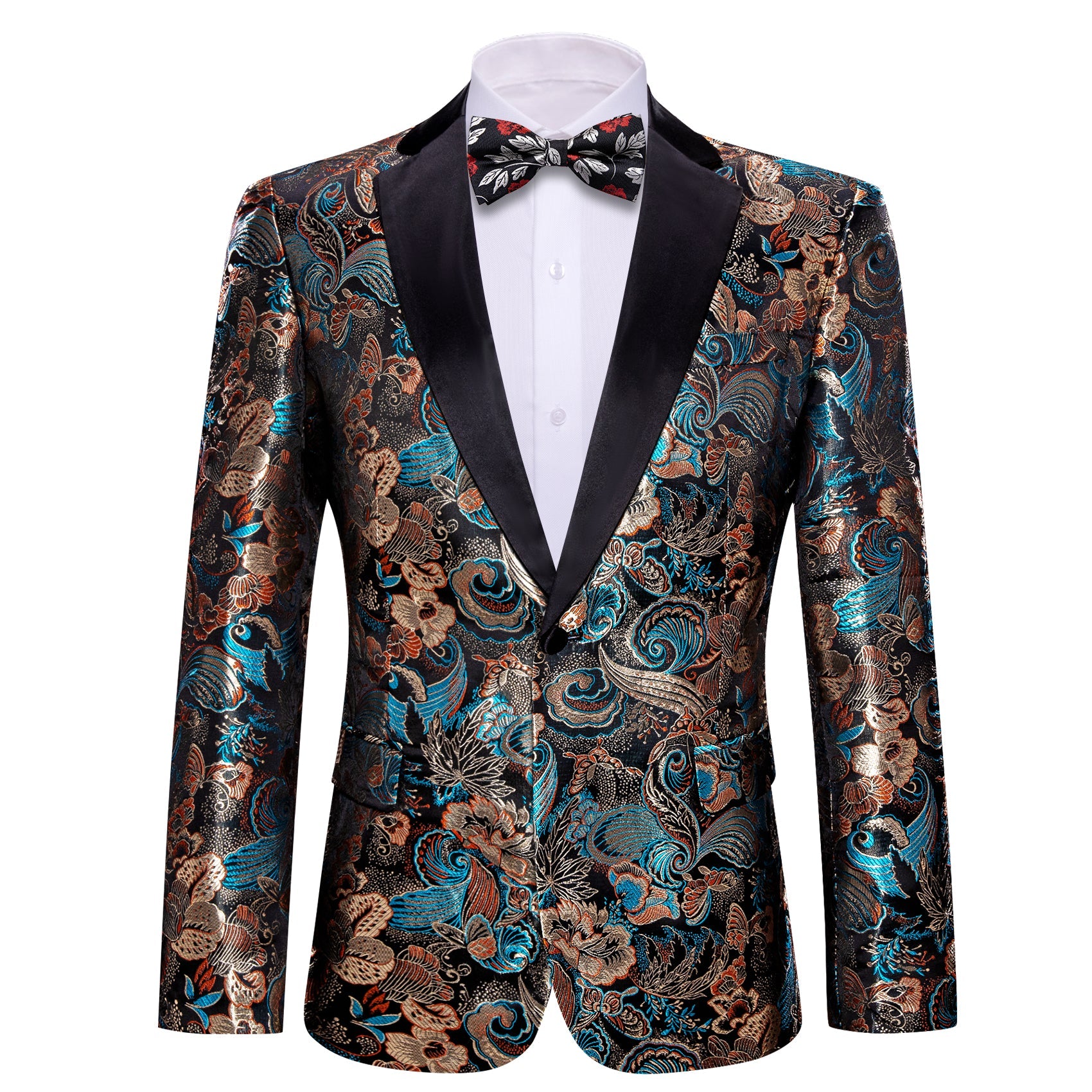 Floral Blue and Gold Tuxedo Jacket – Sophisticated Gentlemen