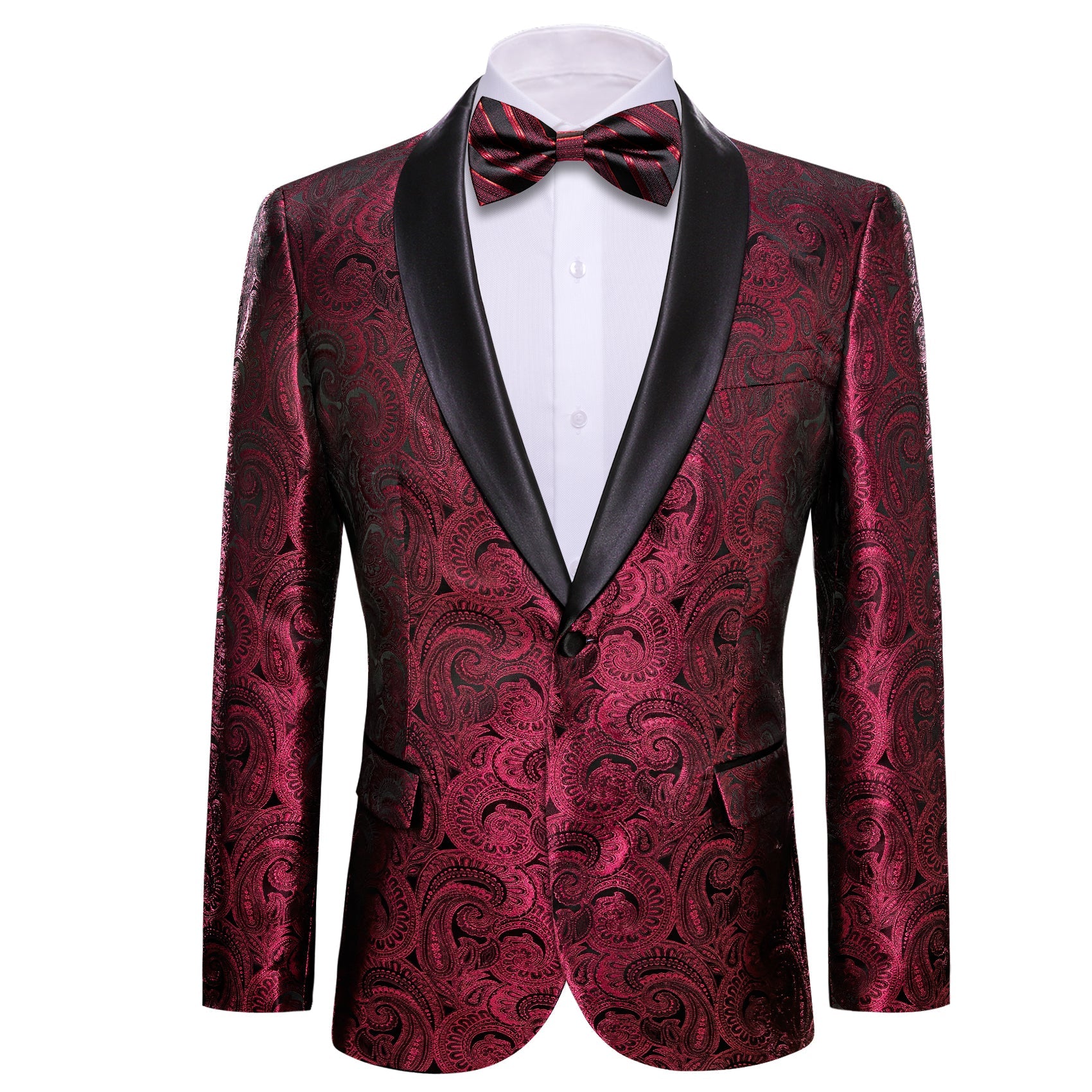 Burgundy and Black Paisley Tuxedo Jacket – Sophisticated Gentlemen