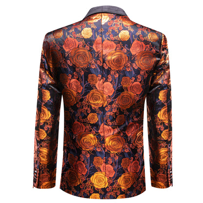 Orange and Navy Floral Tuxedo Jacket tuxedo    - Sophisticated Gentlemen