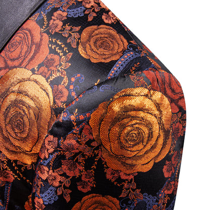 Orange and Navy Floral Tuxedo Jacket tuxedo    - Sophisticated Gentlemen