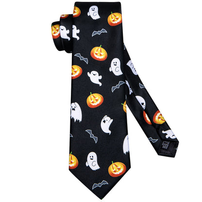 Black and Orange Halloween Necktie Set with Ghost and Jack-O'-Lantern Design tie sets    - Sophisticated Gentlemen