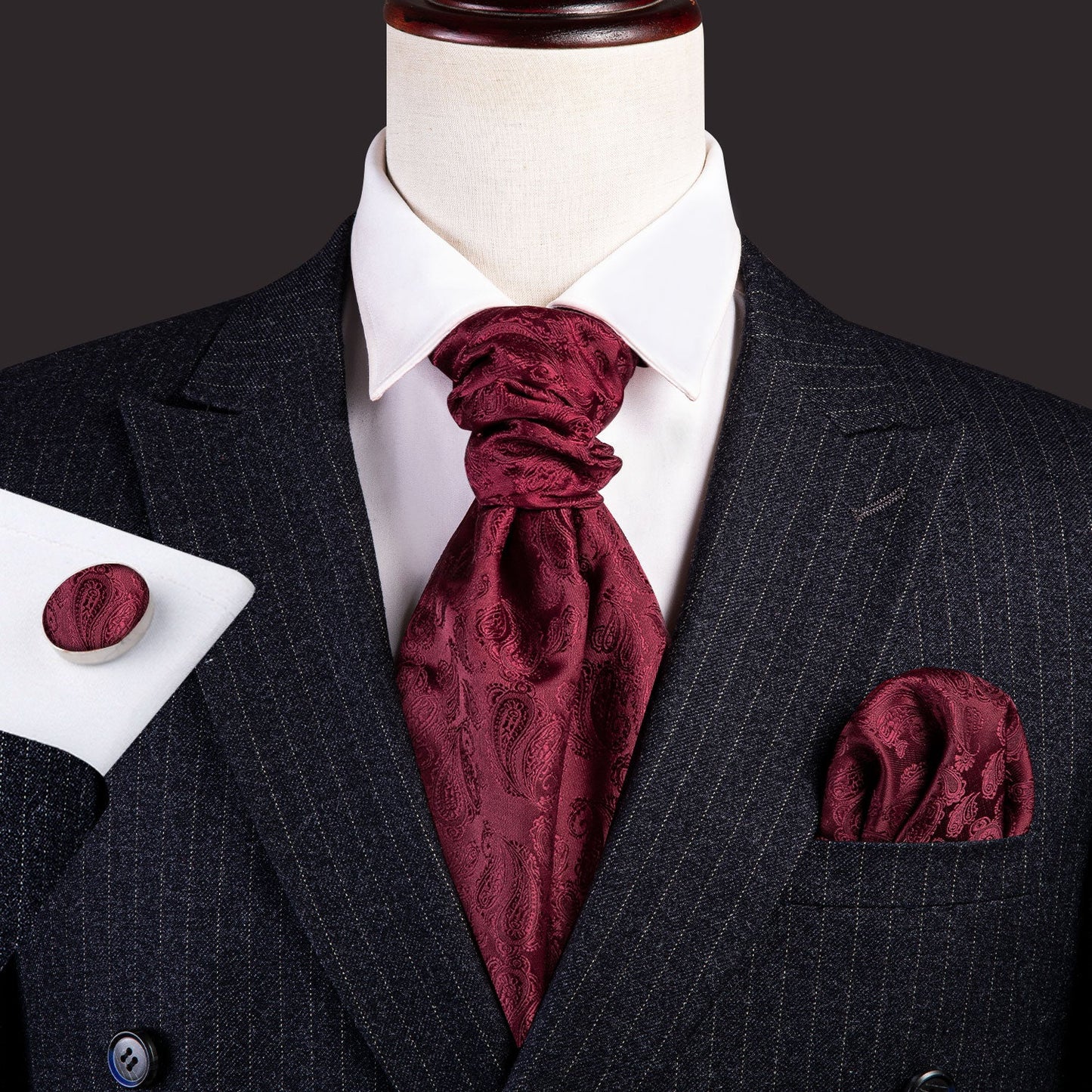 Red Paisley 3-Piece Ascot Set Ascot    - Sophisticated Gentlemen