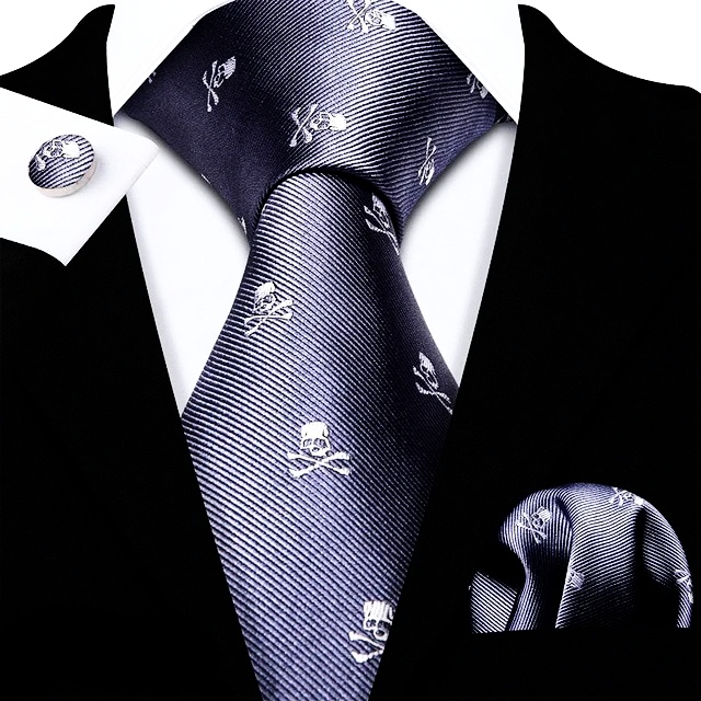 Skulls Premium Tie Set In Silver tie sets - Sophisticated Gentlemen