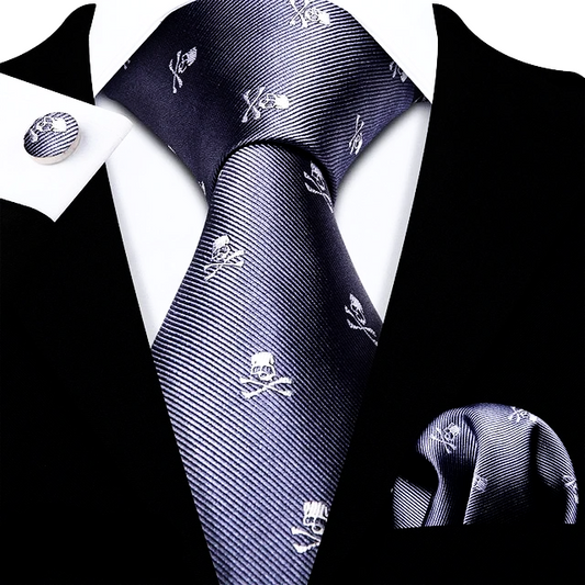Skulls Premium Tie Set In Silver tie sets - Sophisticated Gentlemen