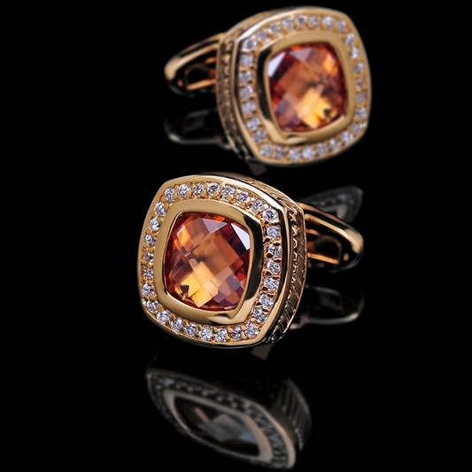 Crystal Zircon 18K Gold Cufflinks Cufflink    - Sophisticated Gentlemen