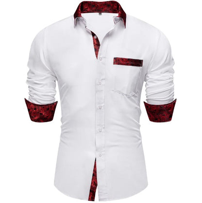 White Shirt with Red Paisley Accent shirt    - Sophisticated Gentlemen