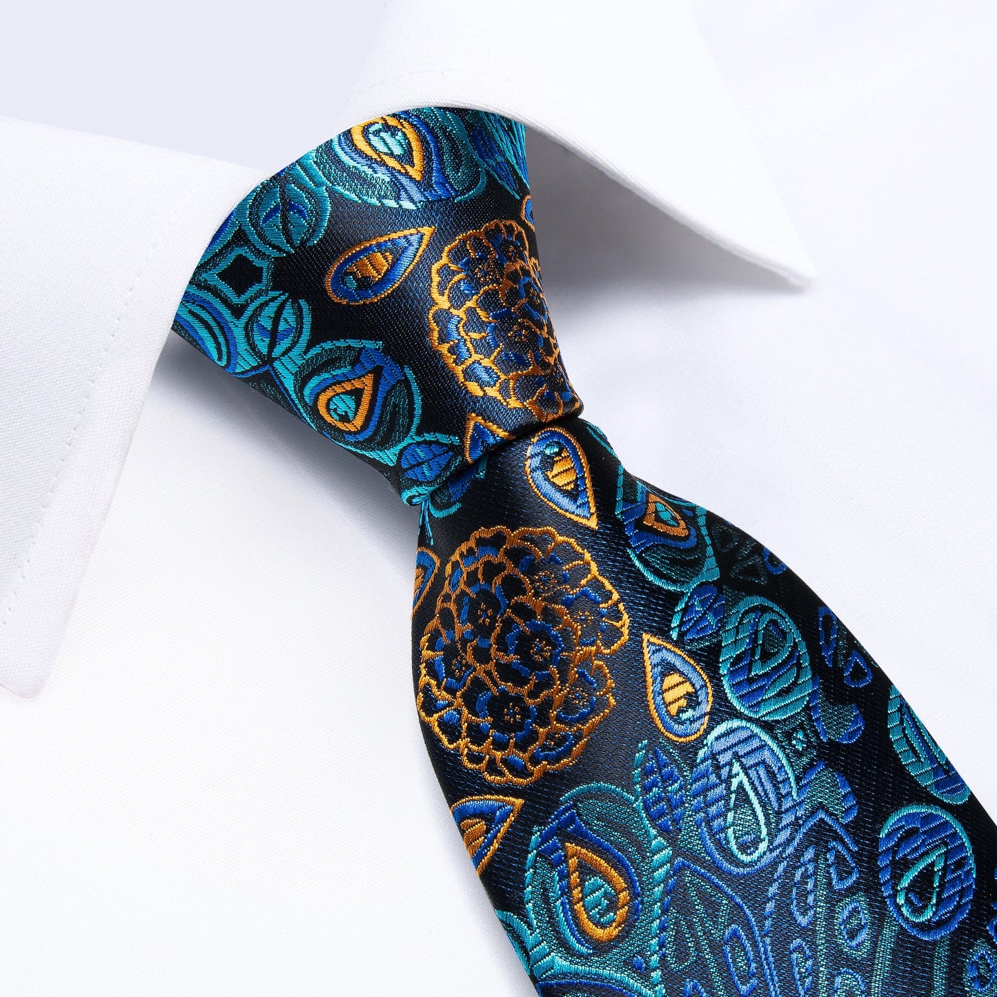 Peacock Eyes Tie, Pocket Square and Cufflinks tie sets    - Sophisticated Gentlemen