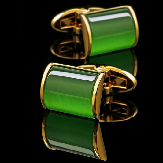 18k Yellow Gold Emerald Green Cufflinks Cufflink    - Sophisticated Gentlemen