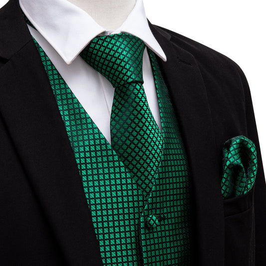 Squares In Green Vest Set vest set S (Chest 41)   - Sophisticated Gentlemen