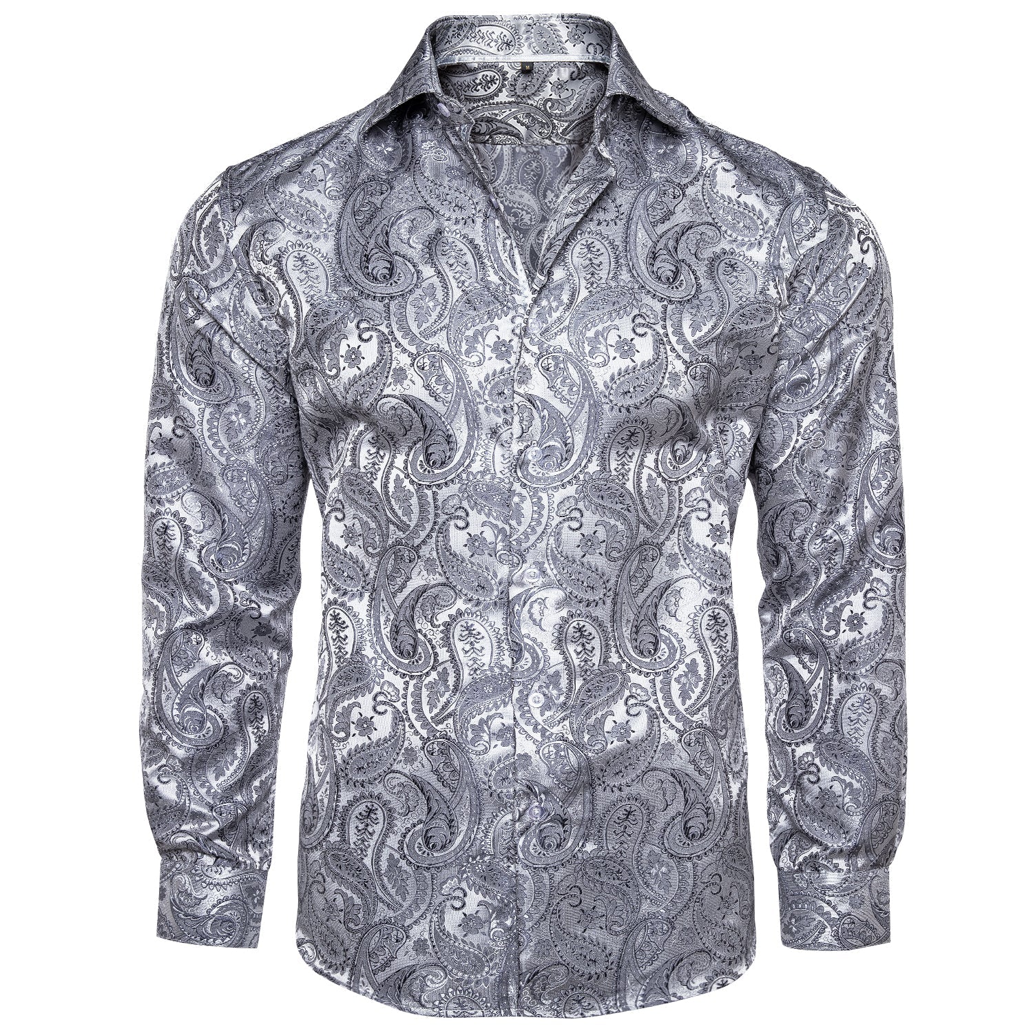 mens silver dress shirt Paisley XL Crown & Ivy™ Sewing The Proper Shirtings classic SHORT SLEEVES Trouser Waist:40
