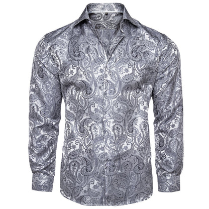 Silver Paisley Dress Shirt shirt S   - Sophisticated Gentlemen