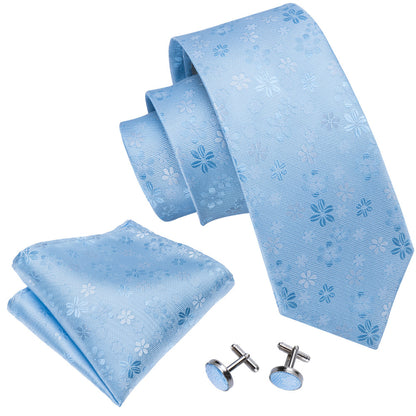 Baby Blue Floral Tie Set tie sets    - Sophisticated Gentlemen