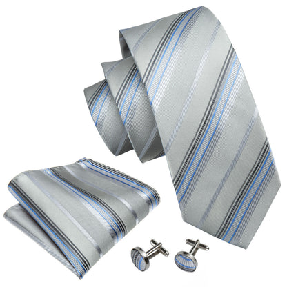Classic Gray Striped Tie Set tie sets    - Sophisticated Gentlemen
