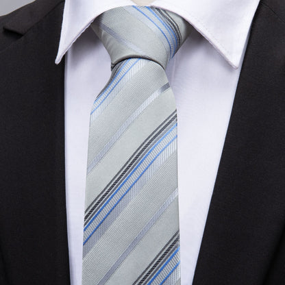 Classic Gray Striped Tie Set tie sets    - Sophisticated Gentlemen
