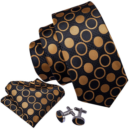 Gold Circles Tie, Pocket Square and Cufflinks tie sets    - Sophisticated Gentlemen