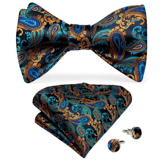 Gold and Green Paisley Bow Tie Set bow ties    - Sophisticated Gentlemen