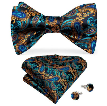Gold and Green Paisley Bow Tie Set bow ties    - Sophisticated Gentlemen