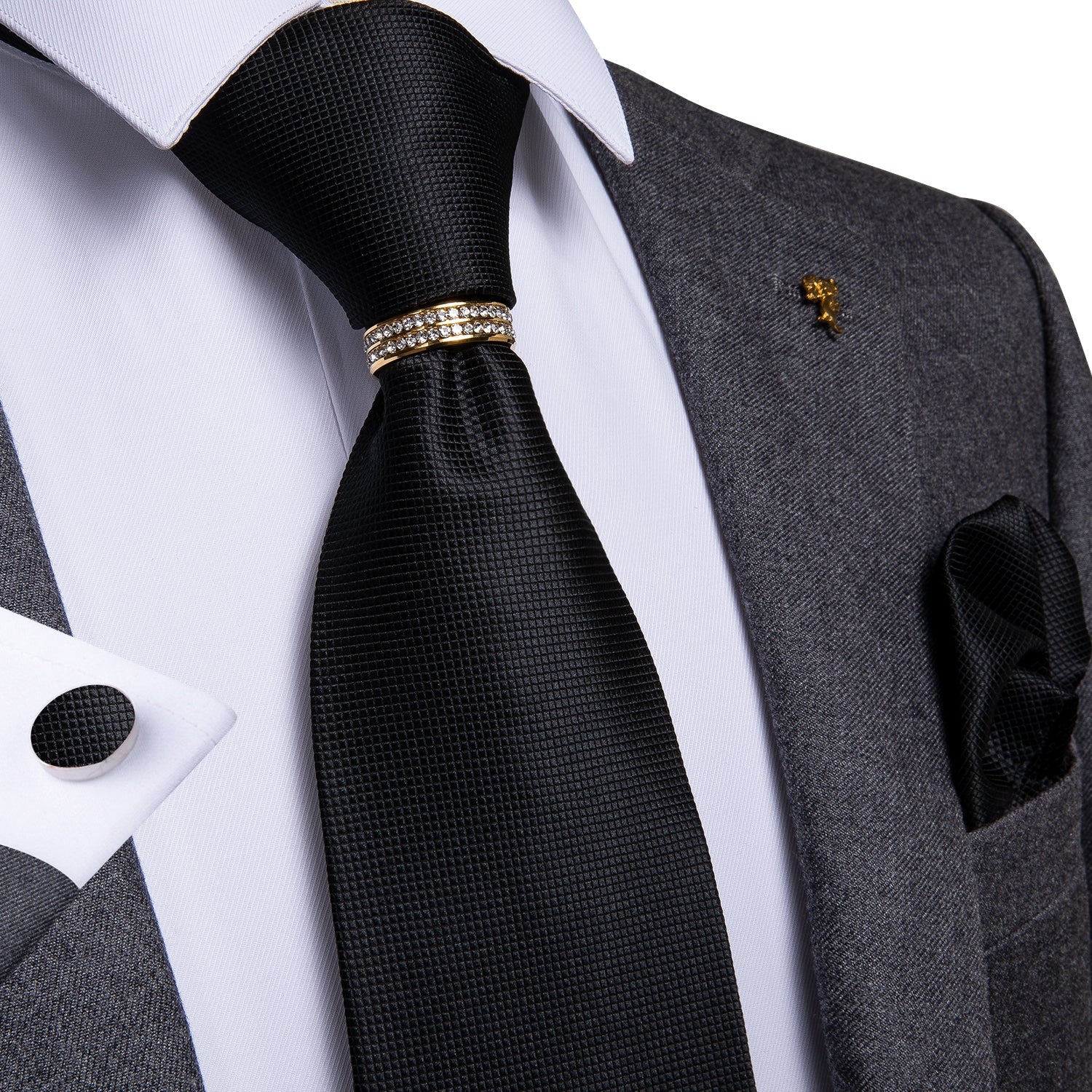 Tie Ring - Gold Rhinestone tie ring    - Sophisticated Gentlemen