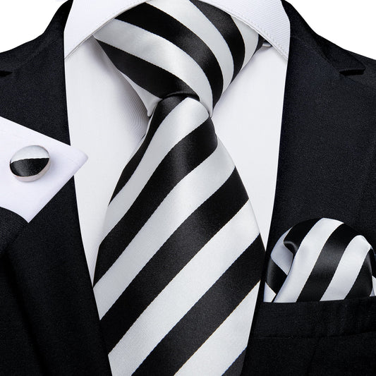 Black and White Striped Tie Set tie set - Sophisticated Gentlemen