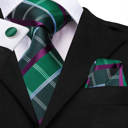 Green and Purple Plaid Tie Set tie sets Default Title - Sophisticated Gentlemen
