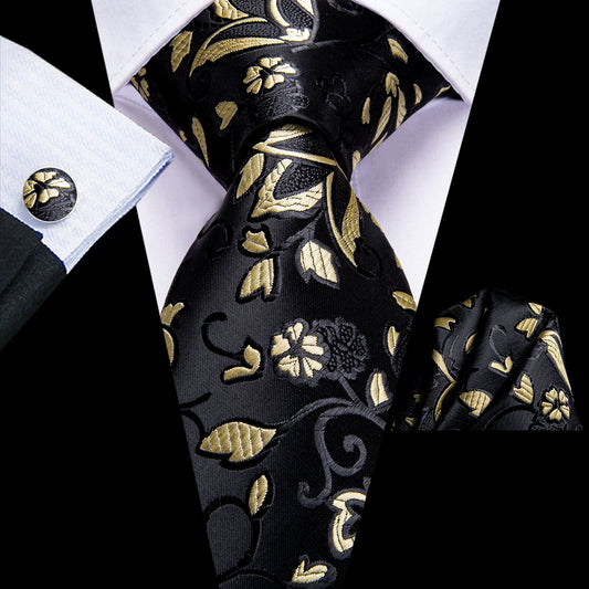 Black and Yellow Tie, Pocket Square and Cufflinks tie sets - Sophisticated Gentlemen