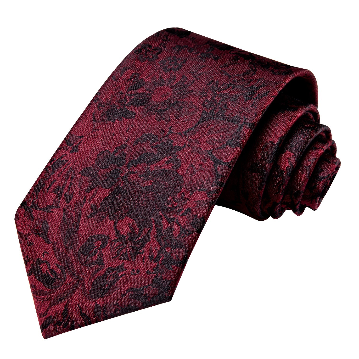 Red and Black Floral Silk Tie, Pocket Square and Cufflinks tie sets    - Sophisticated Gentlemen