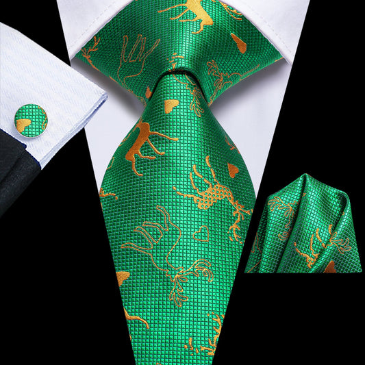 Green Reindeer Christmas Tie Set tie sets - Sophisticated Gentlemen