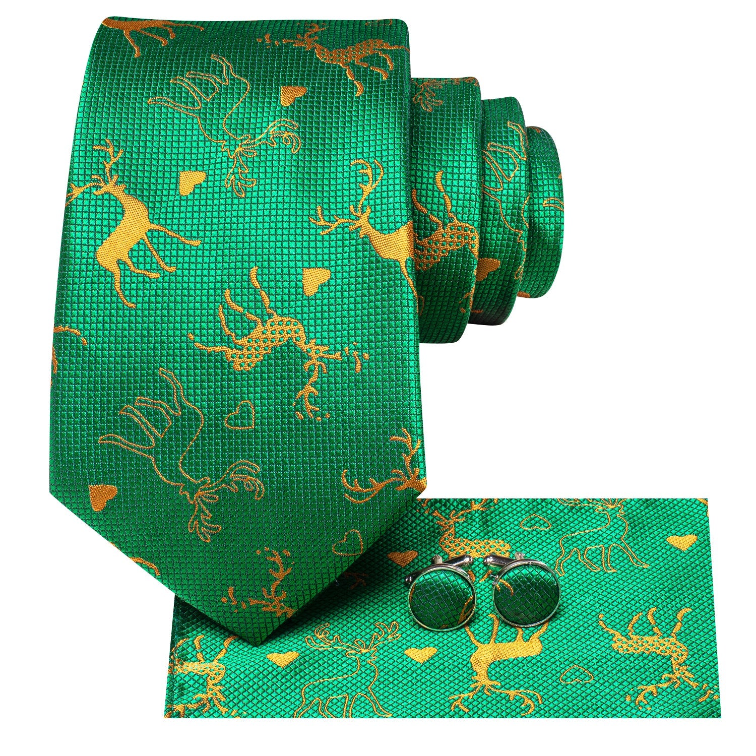 Green Reindeer Christmas Tie Set tie sets    - Sophisticated Gentlemen