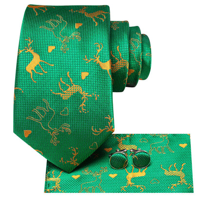 Green Reindeer Christmas Tie Set tie sets    - Sophisticated Gentlemen