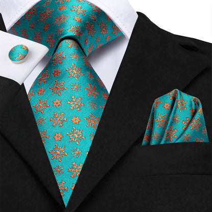 Turquoise Snowflakes Tie Set tie sets Default Title - Sophisticated Gentlemen