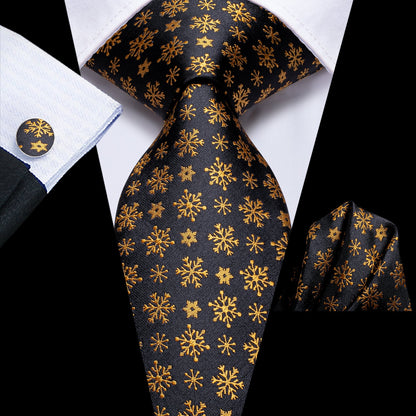 Gold and Black Snowflakes Tie Set tie sets - Sophisticated Gentlemen
