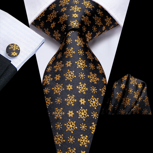 Gold and Black Snowflakes Tie Set tie sets - Sophisticated Gentlemen