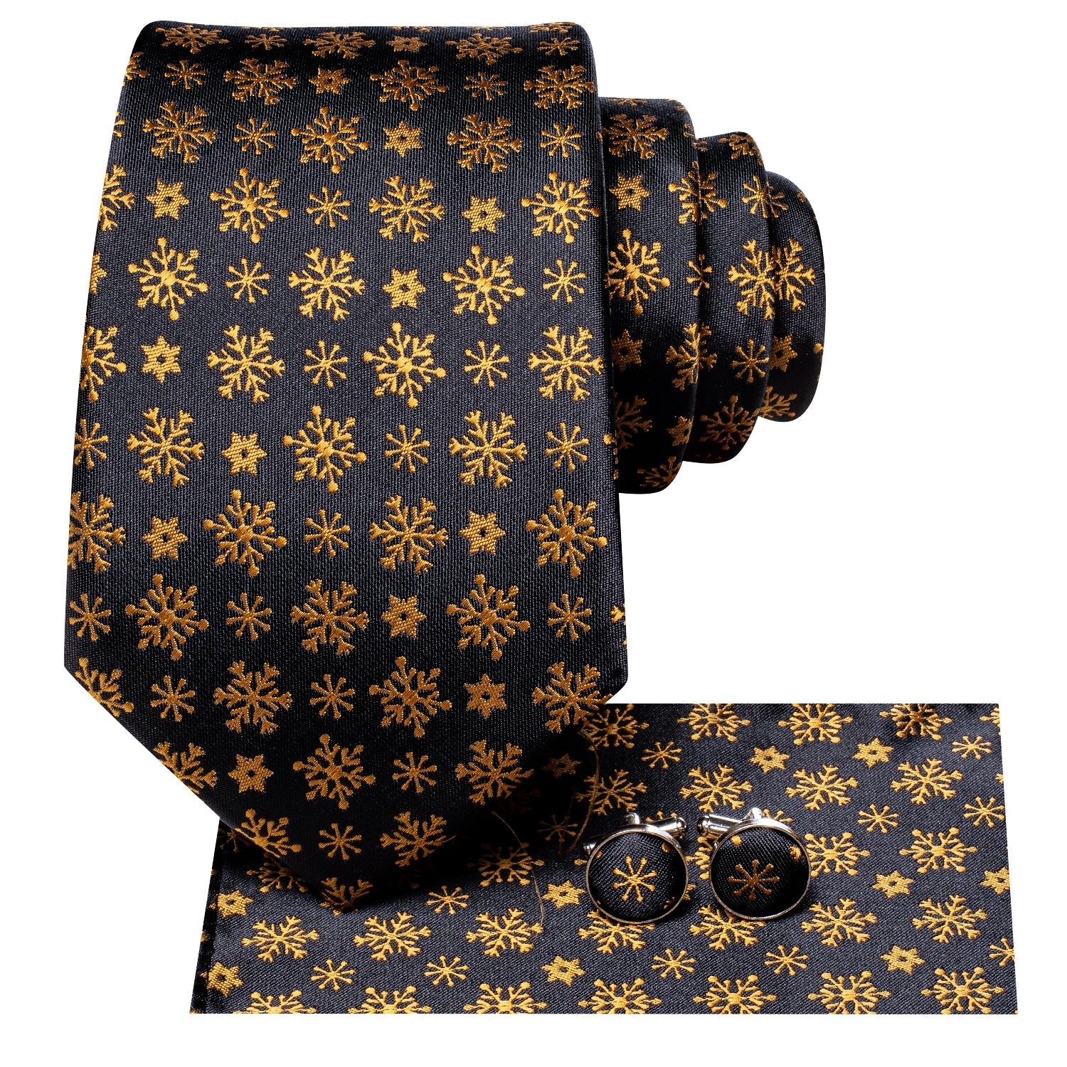 Gold and Black Snowflakes Tie Set tie sets    - Sophisticated Gentlemen