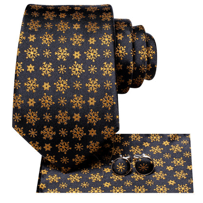 Gold and Black Snowflakes Tie Set tie sets    - Sophisticated Gentlemen