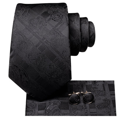 Black Paisley Tie, Pocket Square and Cufflinks tie sets    - Sophisticated Gentlemen