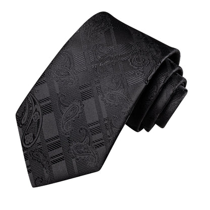 Black Paisley Tie, Pocket Square and Cufflinks tie sets    - Sophisticated Gentlemen