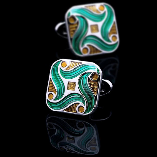 Green Enameled Cufflinks Cufflink    - Sophisticated Gentlemen