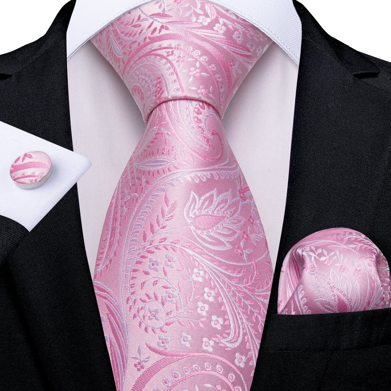 Gently Pink Tie, Pocket Square and Cufflinks tie sets    - Sophisticated Gentlemen
