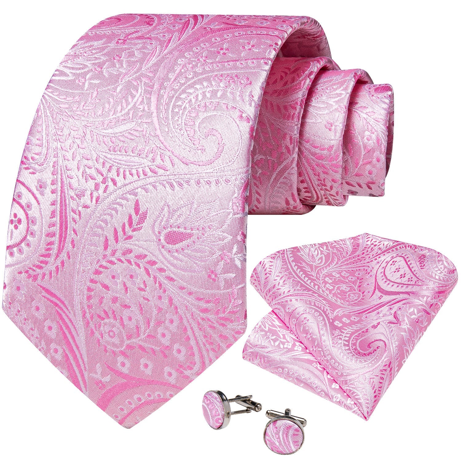 Gently Pink Tie, Pocket Square and Cufflinks tie sets    - Sophisticated Gentlemen