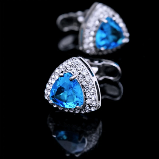 Crystal Rhinestone Light Blue Cufflinks Cufflink    - Sophisticated Gentlemen