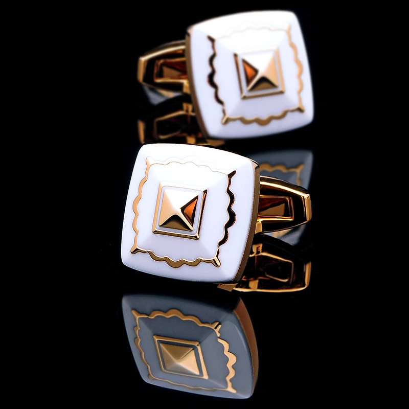 Gold Plated White Enamel Cufflinks Cufflink    - Sophisticated Gentlemen