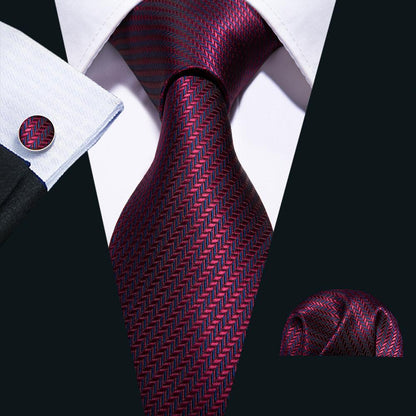 Dark Red Striped Tie Set tie set - Sophisticated Gentlemen