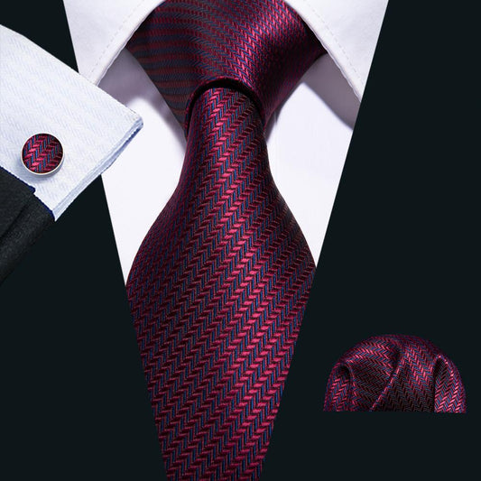 Dark Red Striped Tie Set tie set - Sophisticated Gentlemen