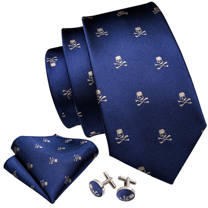 Skulls Premium Tie Set In Blue tie sets    - Sophisticated Gentlemen