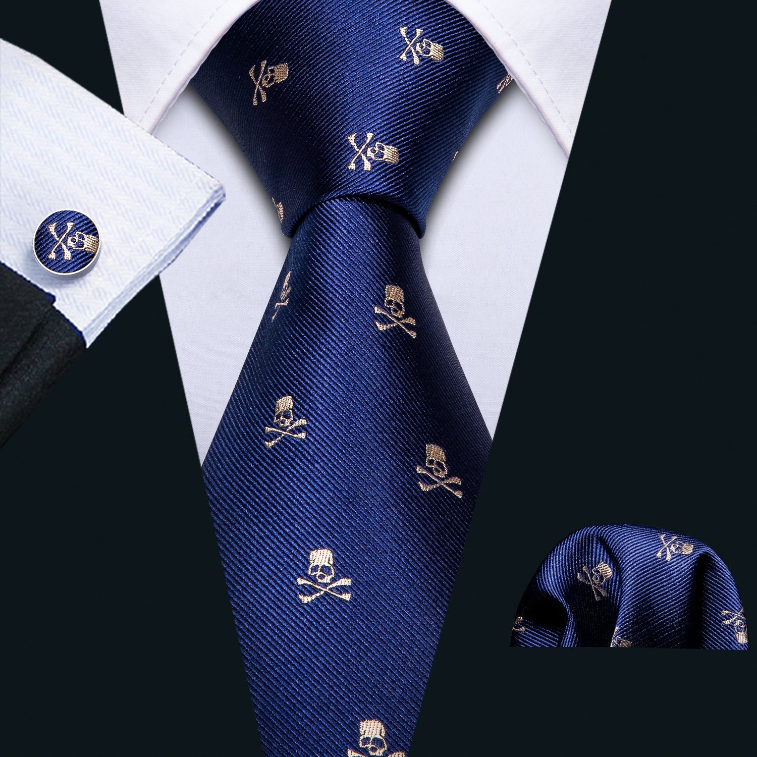 Skulls Premium Tie Set In Blue tie sets - Sophisticated Gentlemen